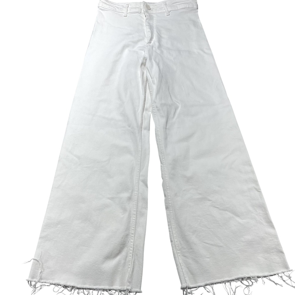 Zara Jeans Womens 8 White High Rise Wide Leg Relaxed Frayed Hem Denim 30x28